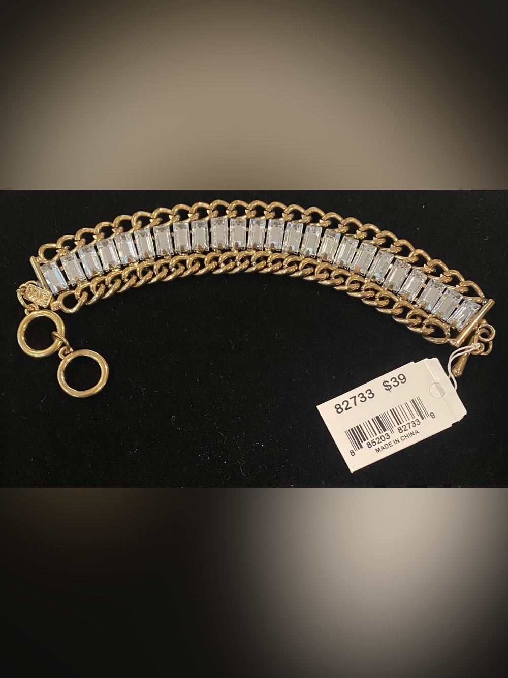 NWT ViVI Gold-Tone Bracelet with Clear Baguette Crystals